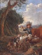 unknow artist A Young herder with cattle and goats in a landscape china oil painting artist